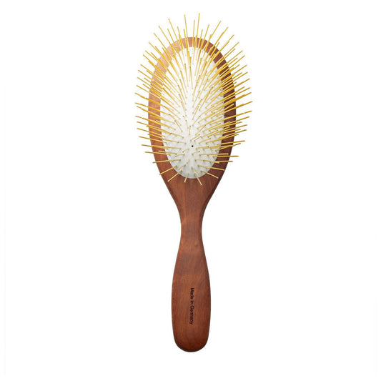 TPL Pin Brush TPL, pear wood, 35 mm stainless steel teeth, brown, oval shape, large, 9" x 2.5"