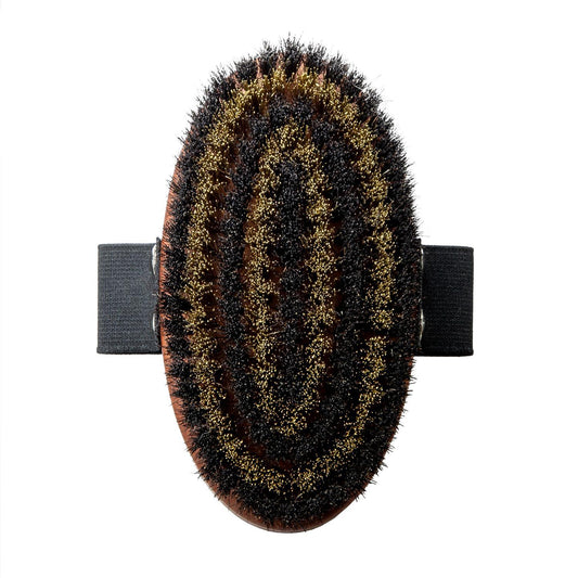 TPL Bristle Palm Brush TPL, pear wood, brass metal and horse hair bristles, light brown, oval shape, 5.3" x 2.7"